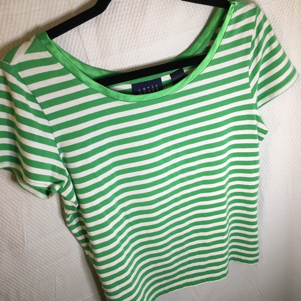 Crazy Horse (Liz Claiborne) | Women’s Short sleeve Green/White Striped Top